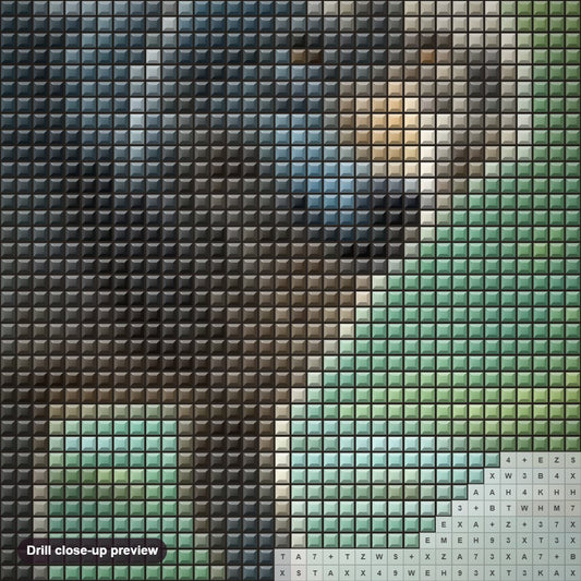 Close-up preview of the The Elusive Wolf diamond painting with square 5D drills and printed canvas symbols