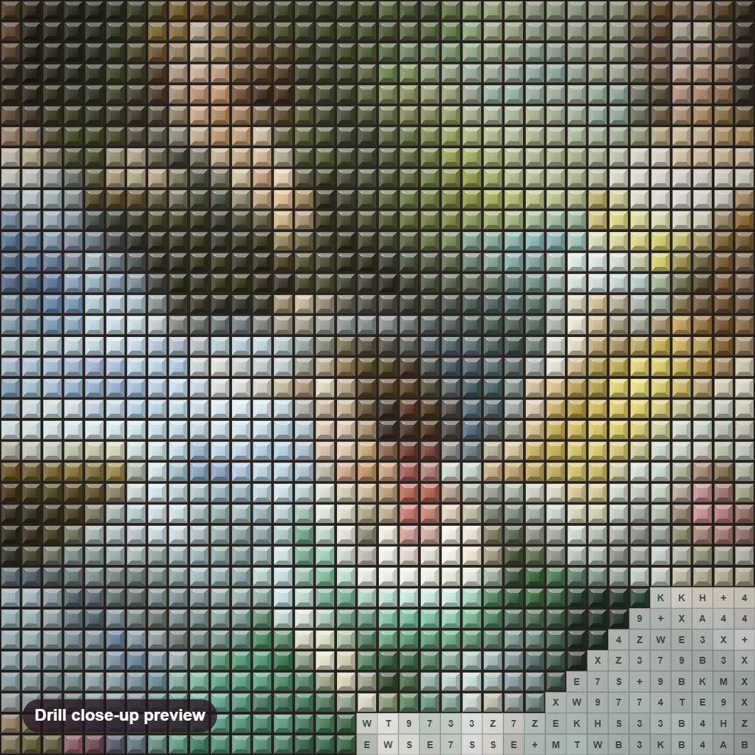 Close-up preview of the The Empress Eugénie Surrounded by her Ladies diamond painting with square 5D drills and printed canvas symbols