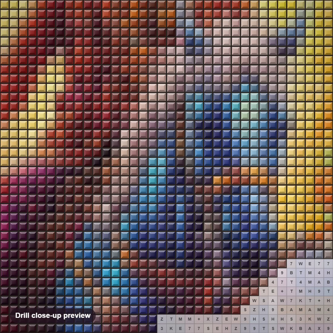 Close-up preview of the The Explosion of Colors diamond painting with square 5D drills and printed canvas symbols