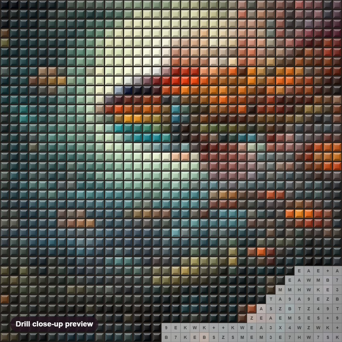 Close-up preview of the The Fish Queen diamond painting with square 5D drills and printed canvas symbols