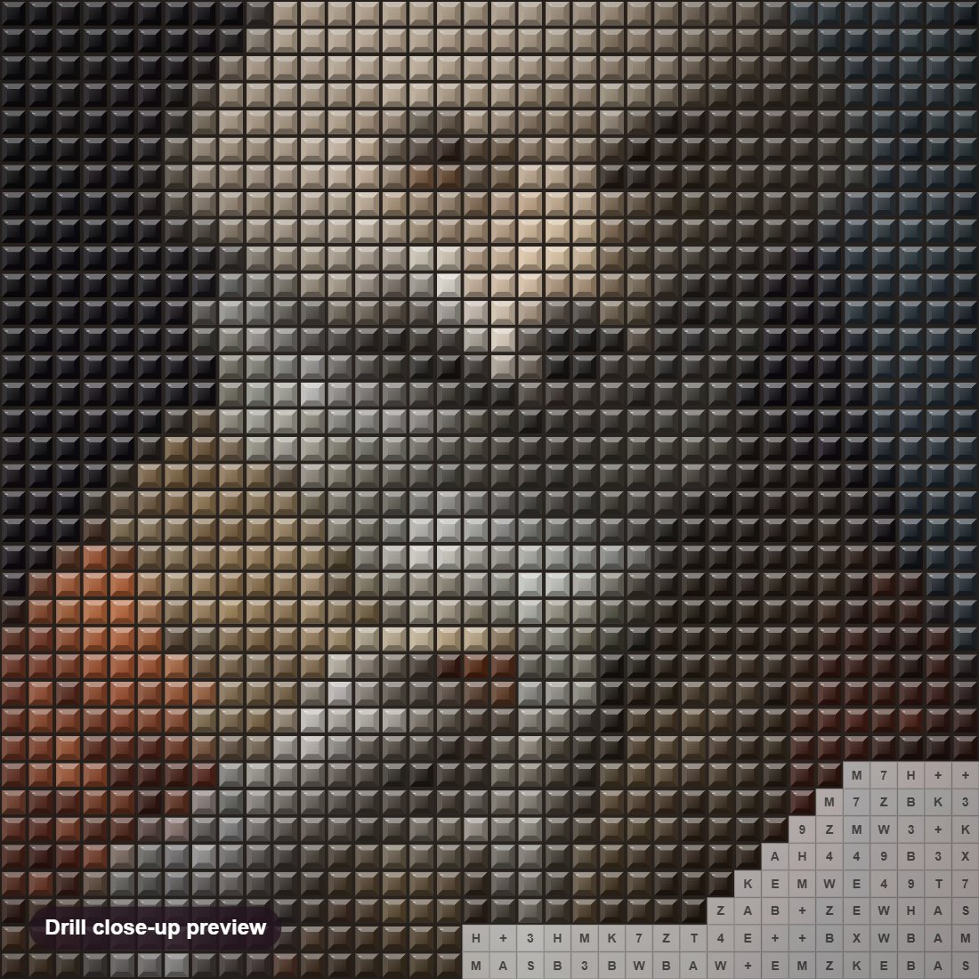 Close-up preview of the The Fox Portrait diamond painting with square 5D drills and printed canvas symbols