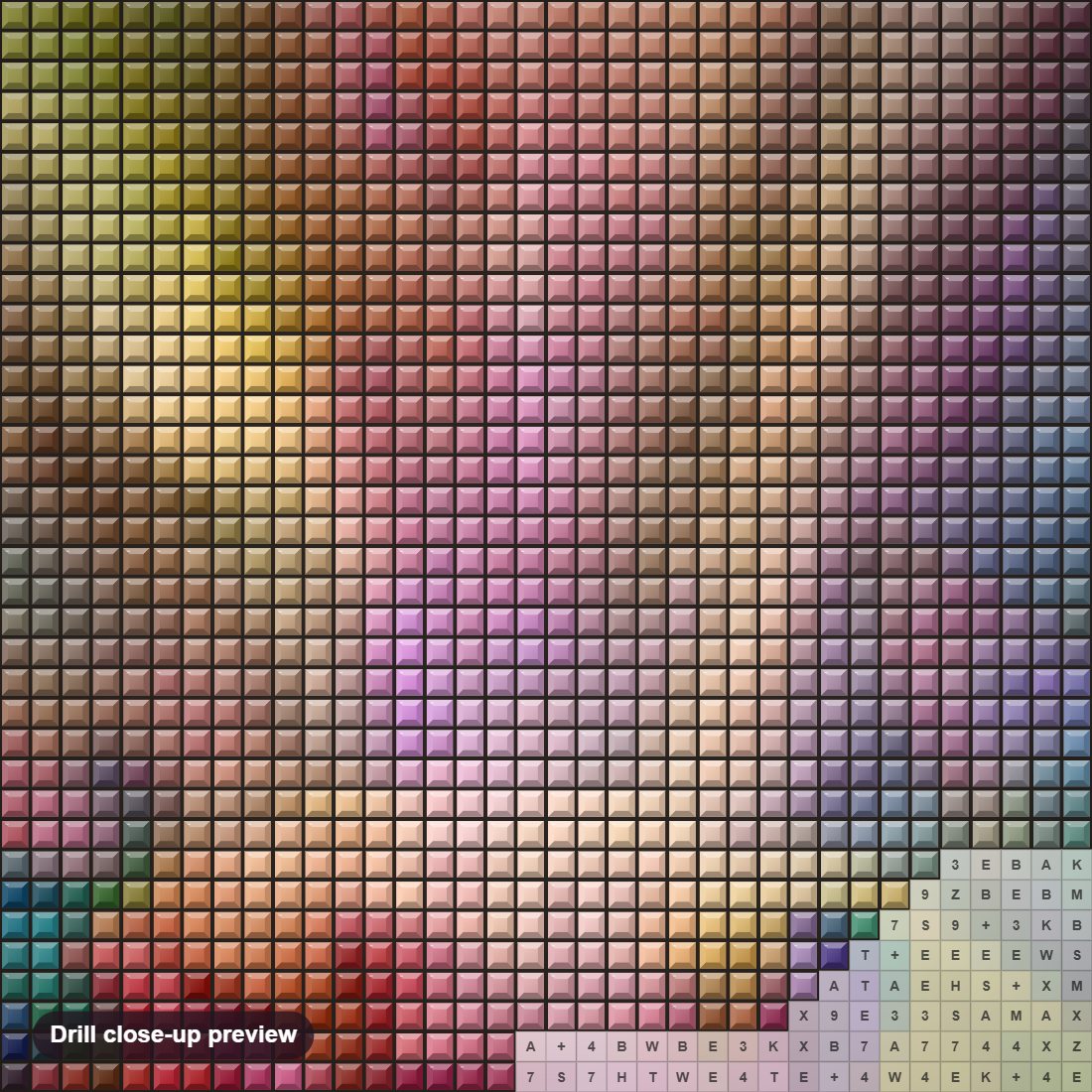 Close-up preview of the The Healing Rose diamond painting with square 5D drills and printed canvas symbols