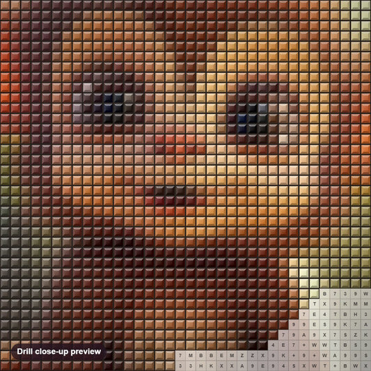 Close-up preview of the The Joyful Adventures of a Little Monkey diamond painting with square 5D drills and printed canvas symbols