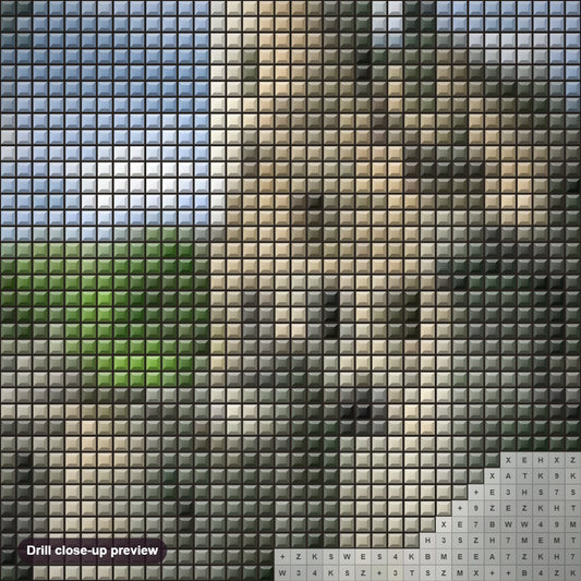 Close-up preview of the The Lichtenstein Castle diamond painting with square 5D drills and printed canvas symbols