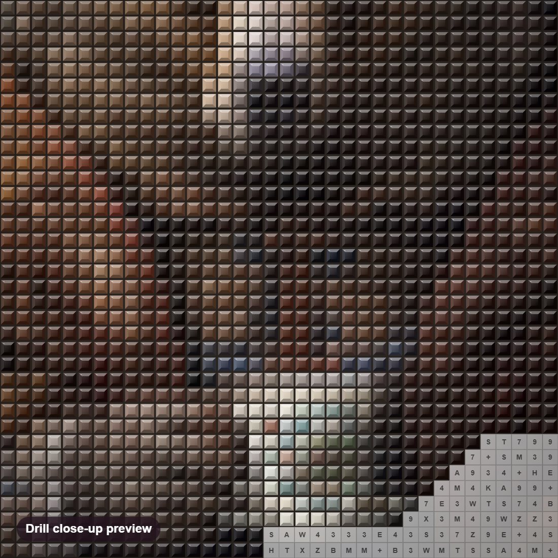 Close-up preview of the The Majestic Bear Having Coffee diamond painting with square 5D drills and printed canvas symbols