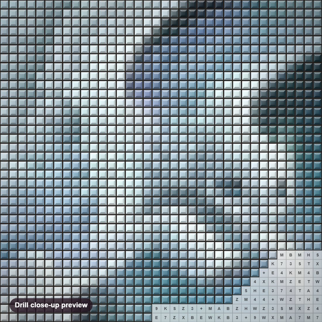 Close-up preview of the The Mythical Frost Feather diamond painting with square 5D drills and printed canvas symbols