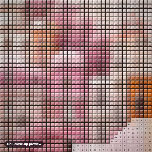 Close-up preview of the The Pink City diamond painting with square 5D drills and printed canvas symbols