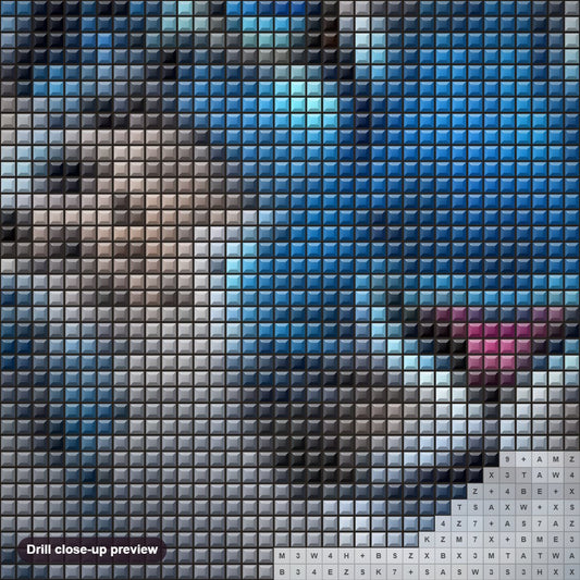 Close-up preview of the The Regal Leopard with Icy Glare diamond painting with square 5D drills and printed canvas symbols