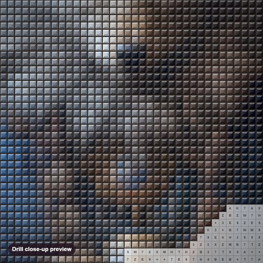 Close-up preview of the The Royal Wolf diamond painting with square 5D drills and printed canvas symbols