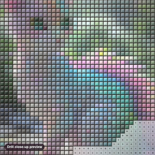 Close-up preview of the The Shining Cat Dragon diamond painting with square 5D drills and printed canvas symbols