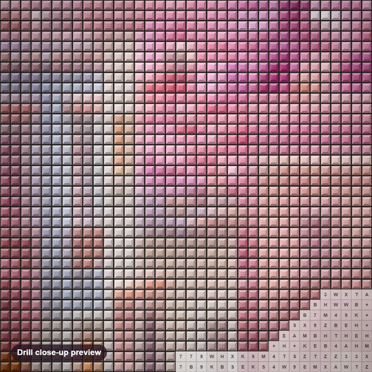 Close-up preview of the The Street of Barbie Land diamond painting with square 5D drills and printed canvas symbols