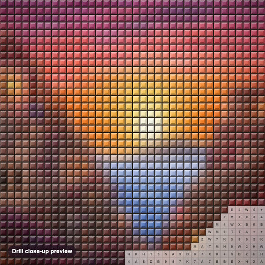 Close-up preview of the The Sunset View diamond painting with square 5D drills and printed canvas symbols