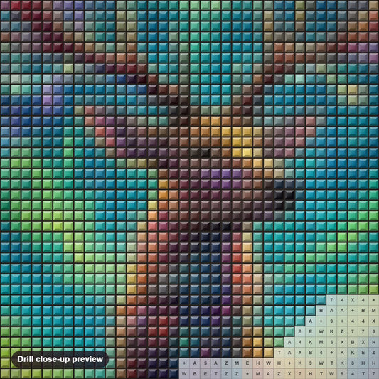 Close-up preview of the The Tranquil Lives of Deer diamond painting with square 5D drills and printed canvas symbols