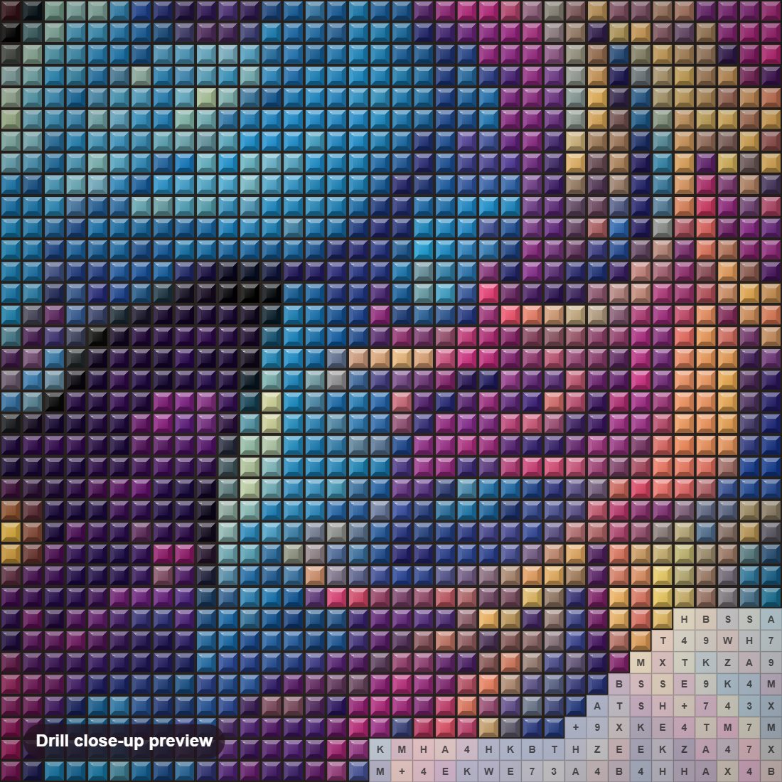 Close-up preview of the The Unicorn Fantasy diamond painting with square 5D drills and printed canvas symbols