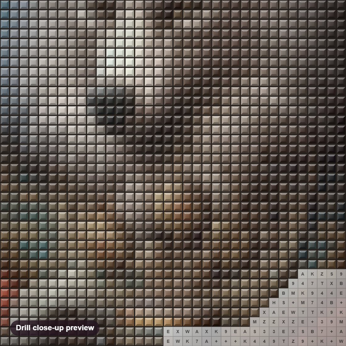 Close-up preview of the The Wolf Emperor diamond painting with square 5D drills and printed canvas symbols