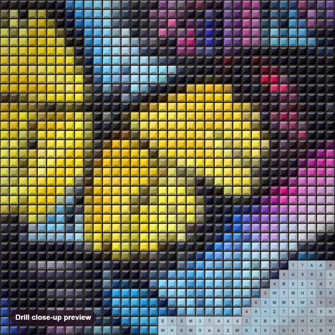 Close-up preview of the Three Colorful Butterflies diamond painting with square 5D drills and printed canvas symbols