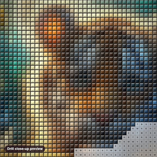 Close-up preview of the Tiger Baby diamond painting with square 5D drills and printed canvas symbols