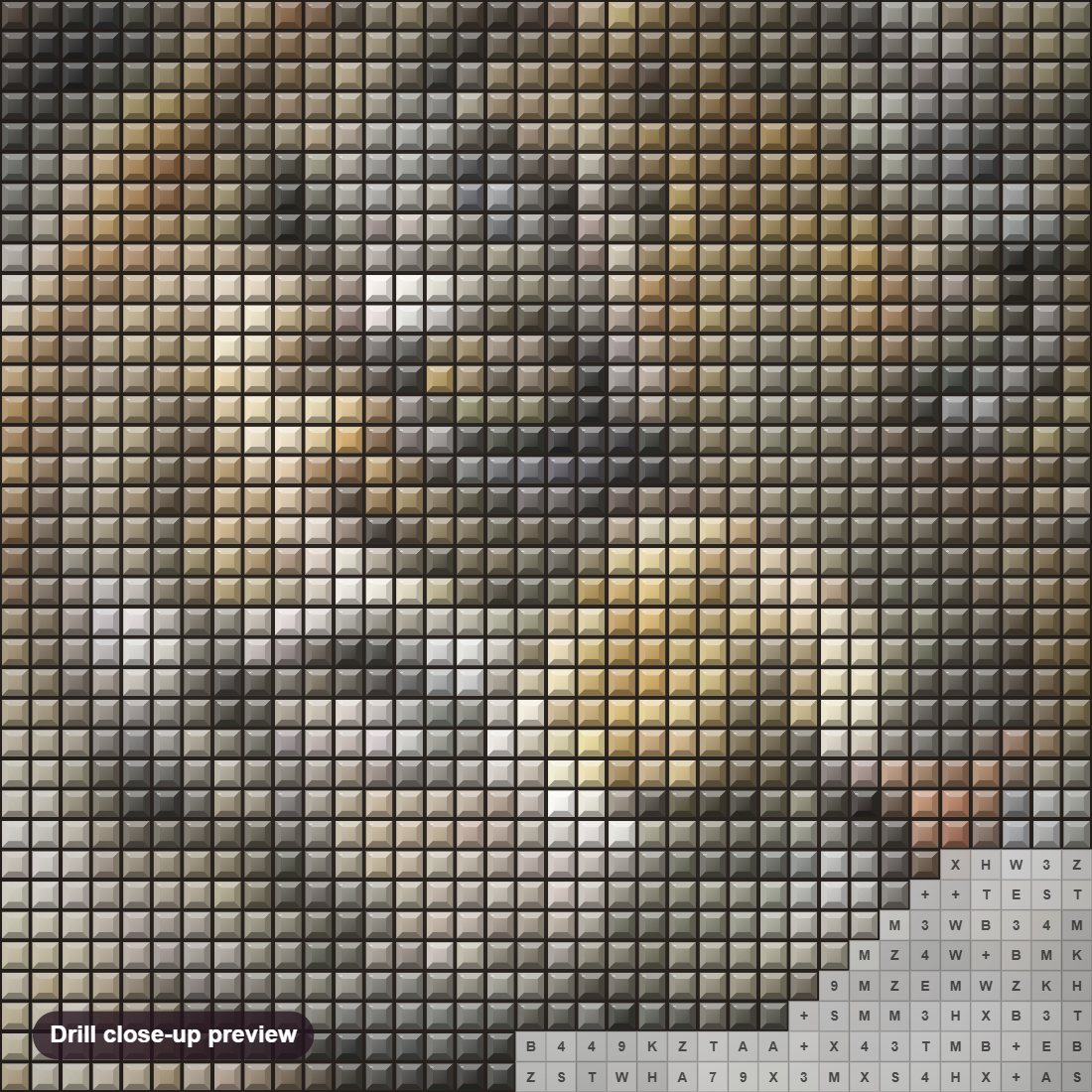 Close-up preview of the Tiger Cub diamond painting with square 5D drills and printed canvas symbols