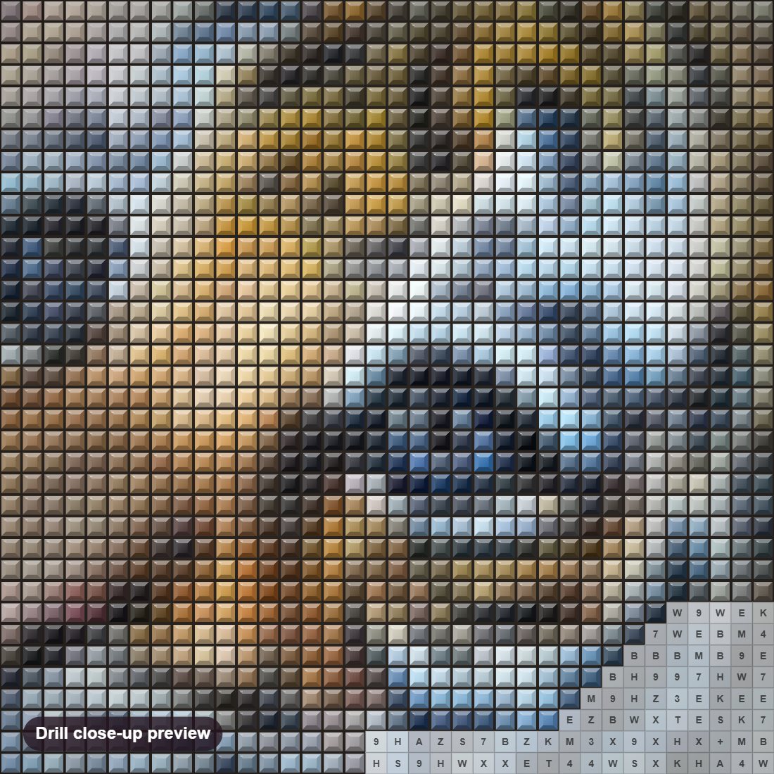 Close-up preview of the Tiger Cub diamond painting with square 5D drills and printed canvas symbols