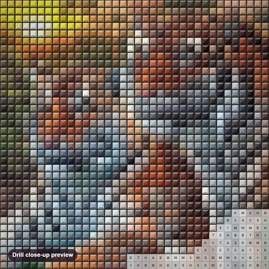 Close-up preview of the Tiger Family in the Forest diamond painting with square 5D drills and printed canvas symbols
