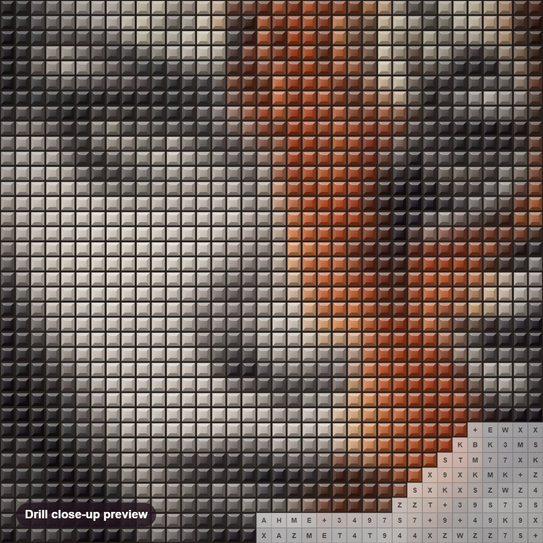 Close-up preview of the Tiger Lady diamond painting with square 5D drills and printed canvas symbols
