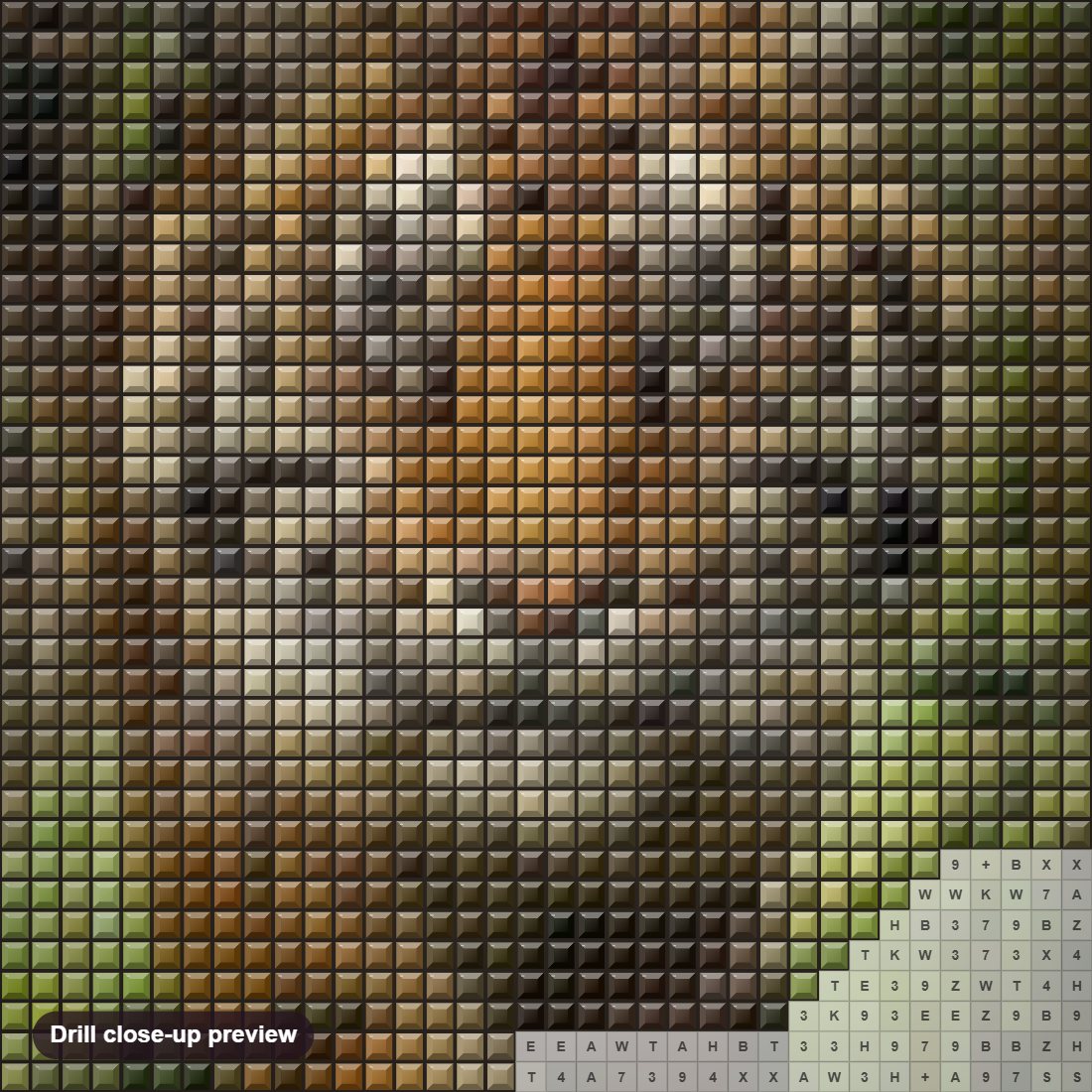 Close-up preview of the Tiger Running Out of Forest diamond painting with square 5D drills and printed canvas symbols