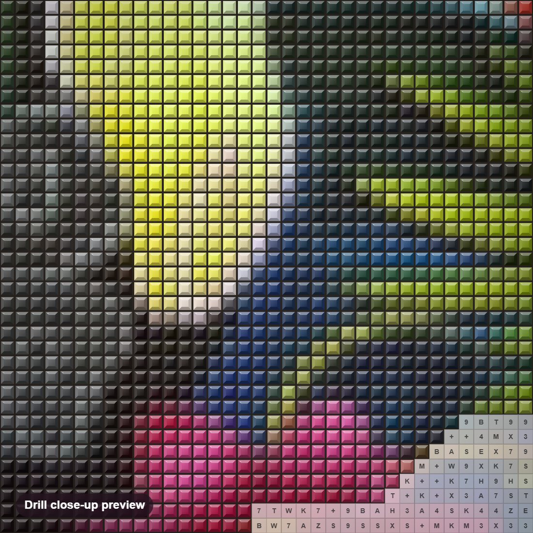 Close-up preview of the Toucan & Flowers diamond painting with square 5D drills and printed canvas symbols