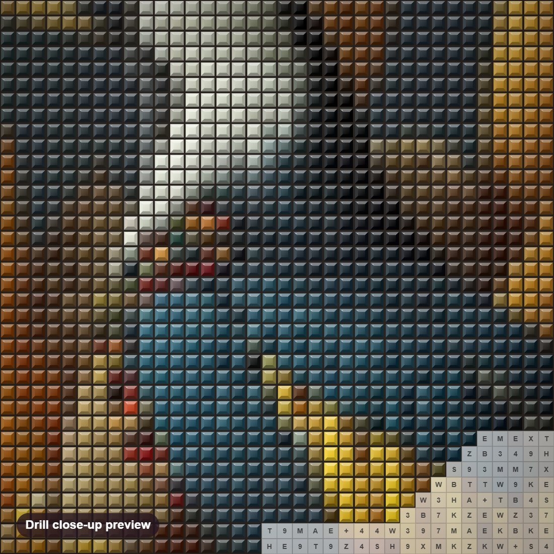 Close-up preview of the Toucan Bird diamond painting with square 5D drills and printed canvas symbols