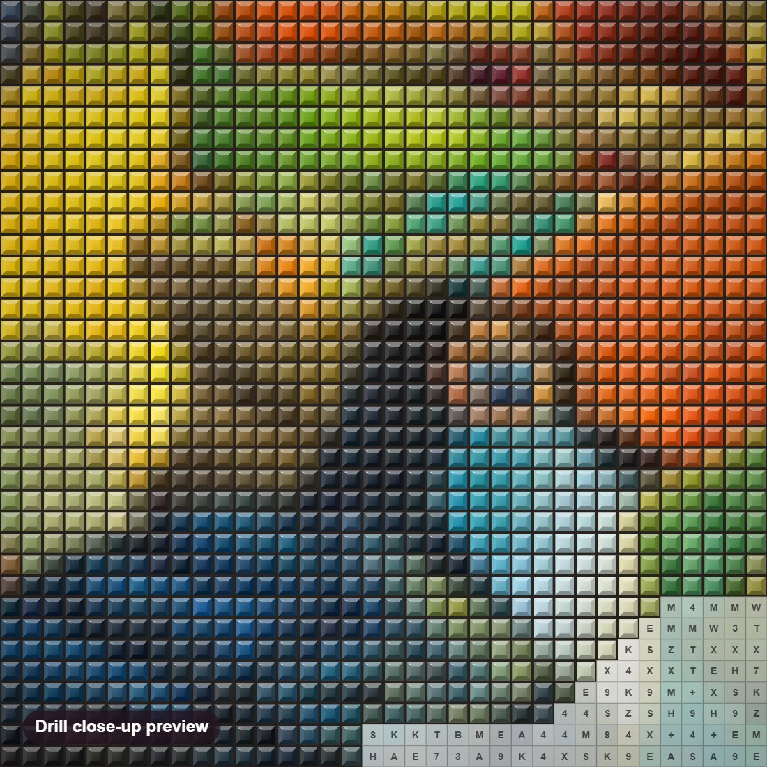 Close-up preview of the Toucans Sitting in Flowers diamond painting with square 5D drills and printed canvas symbols