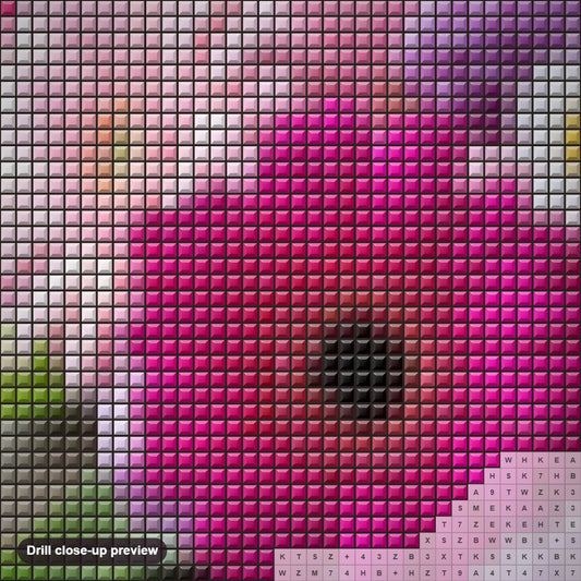 Close-up preview of the Transvaal Daisies diamond painting with square 5D drills and printed canvas symbols