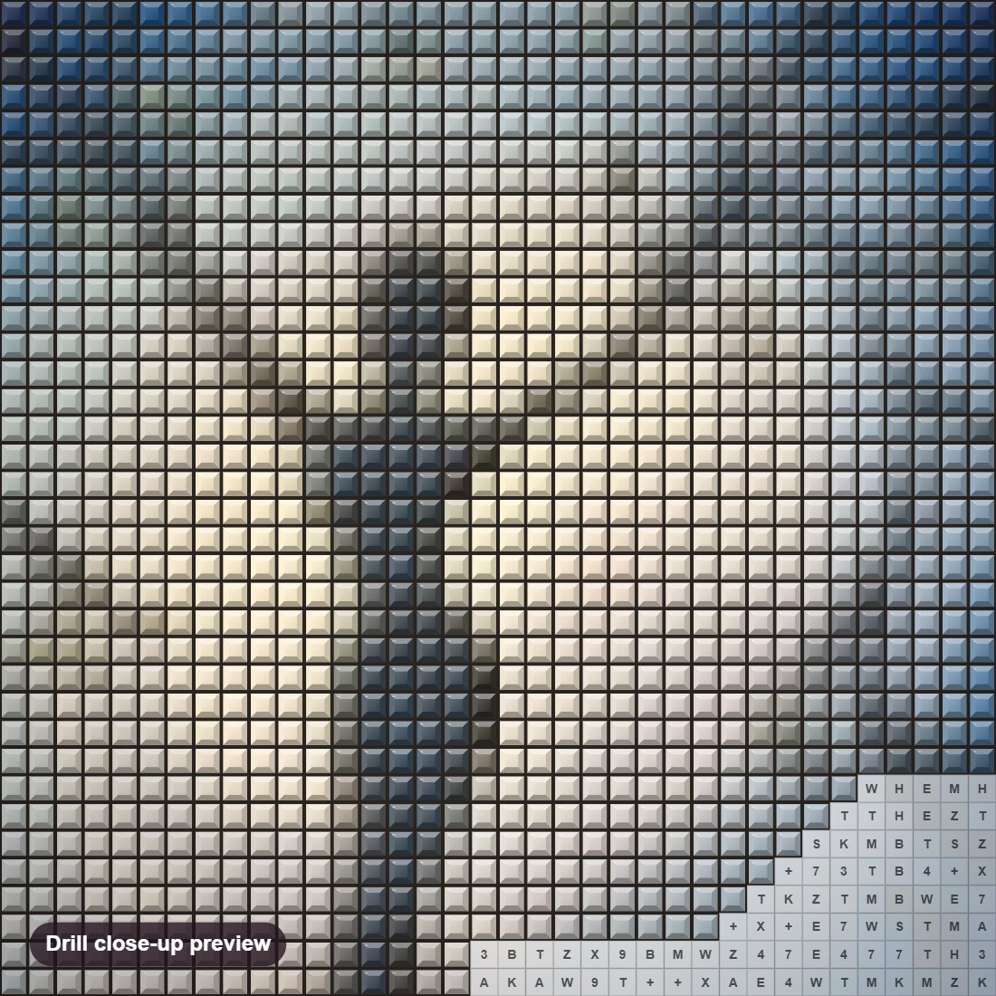 Close-up preview of the Tree Lady diamond painting with square 5D drills and printed canvas symbols