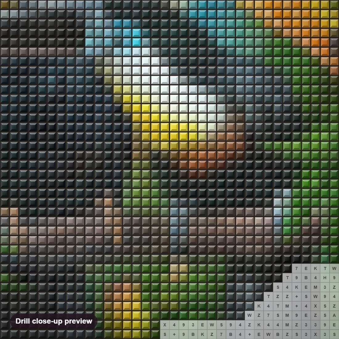 Close-up preview of the Tropic Spirits diamond painting with square 5D drills and printed canvas symbols
