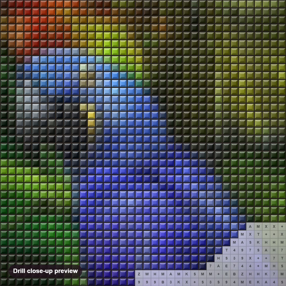 Close-up preview of the Tropical Birds diamond painting with square 5D drills and printed canvas symbols