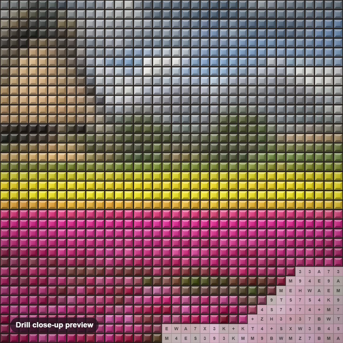 Close-up preview of the Tulip Garden & Windmill diamond painting with square 5D drills and printed canvas symbols