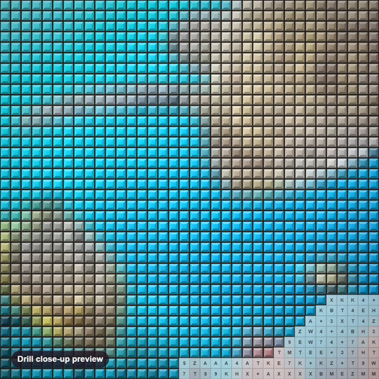 Close-up preview of the Turtle & Fish in the Sea diamond painting with square 5D drills and printed canvas symbols