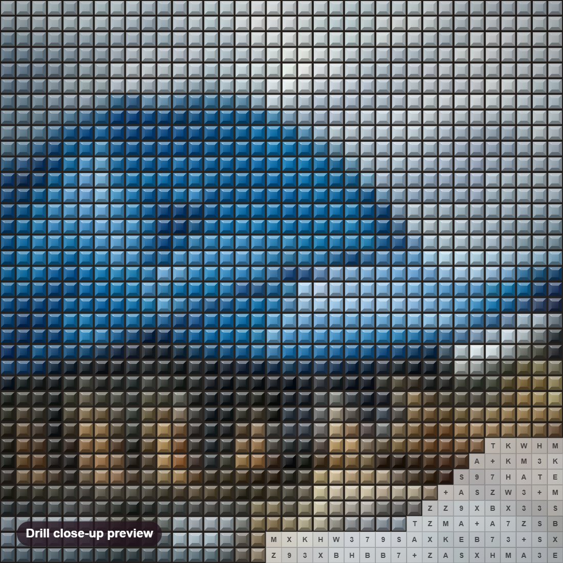 Close-up preview of the Turtle in a Hat diamond painting with square 5D drills and printed canvas symbols