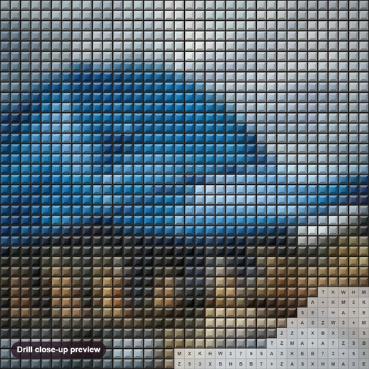 Close-up preview of the Turtle in a Hat diamond painting with square 5D drills and printed canvas symbols