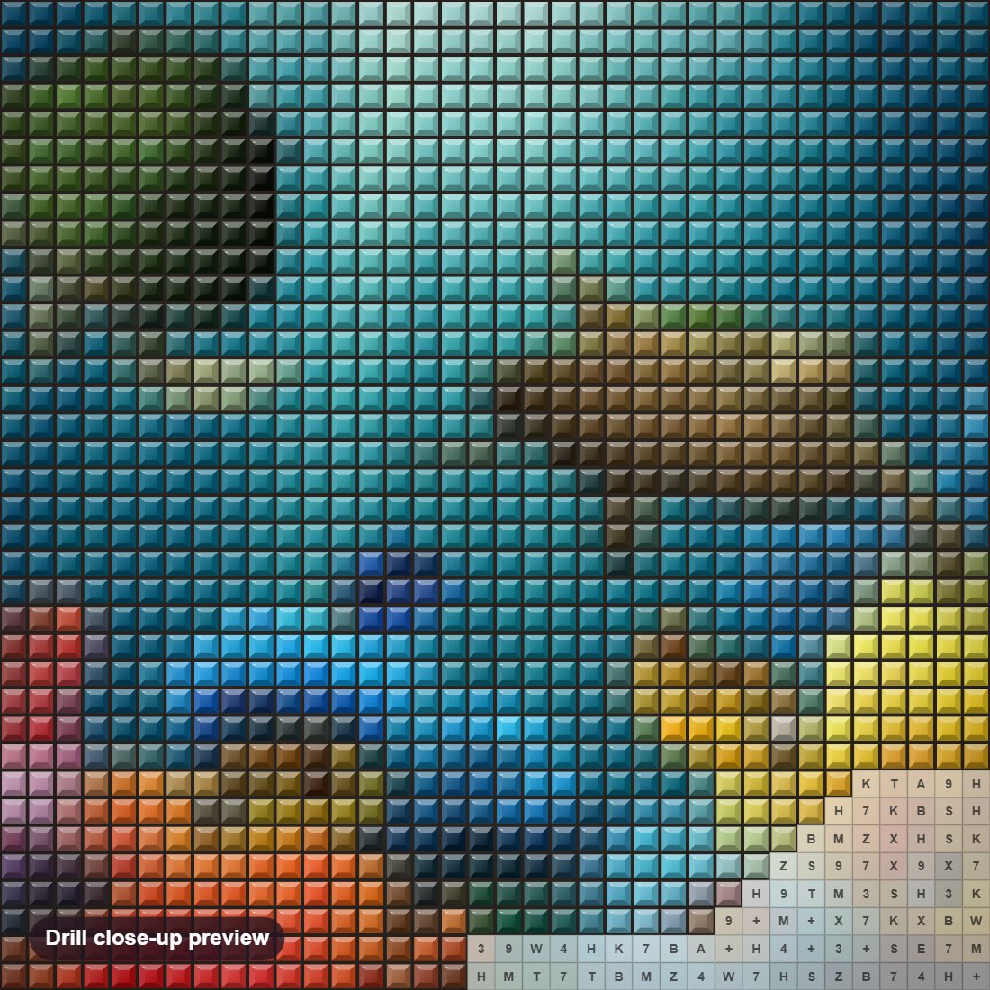 Close-up preview of the Turtles & Fish in the Water diamond painting with square 5D drills and printed canvas symbols