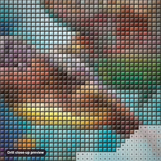 Close-up preview of the Turtles Pair diamond painting with square 5D drills and printed canvas symbols