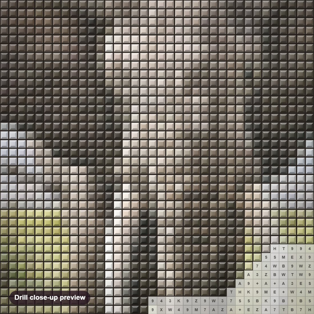 Close-up preview of the Tusker diamond painting with square 5D drills and printed canvas symbols