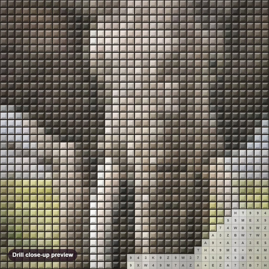 Close-up preview of the Tusker diamond painting with square 5D drills and printed canvas symbols