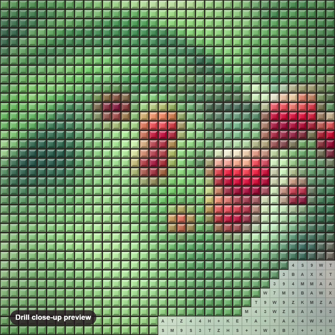 Close-up preview of the Twig Red Berries Leaves diamond painting with square 5D drills and printed canvas symbols