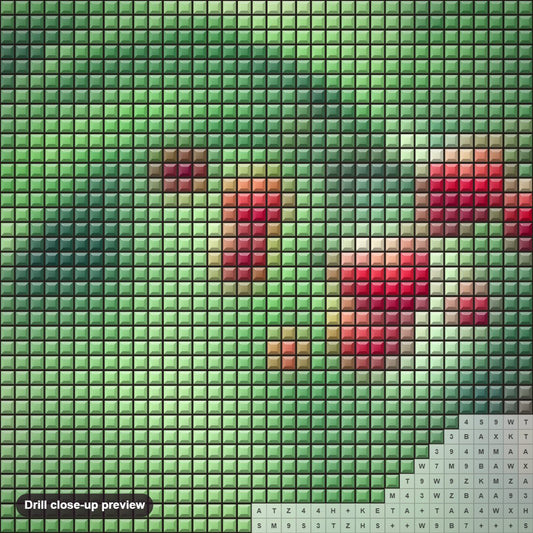 Close-up preview of the Twig Red Berries Leaves diamond painting with square 5D drills and printed canvas symbols