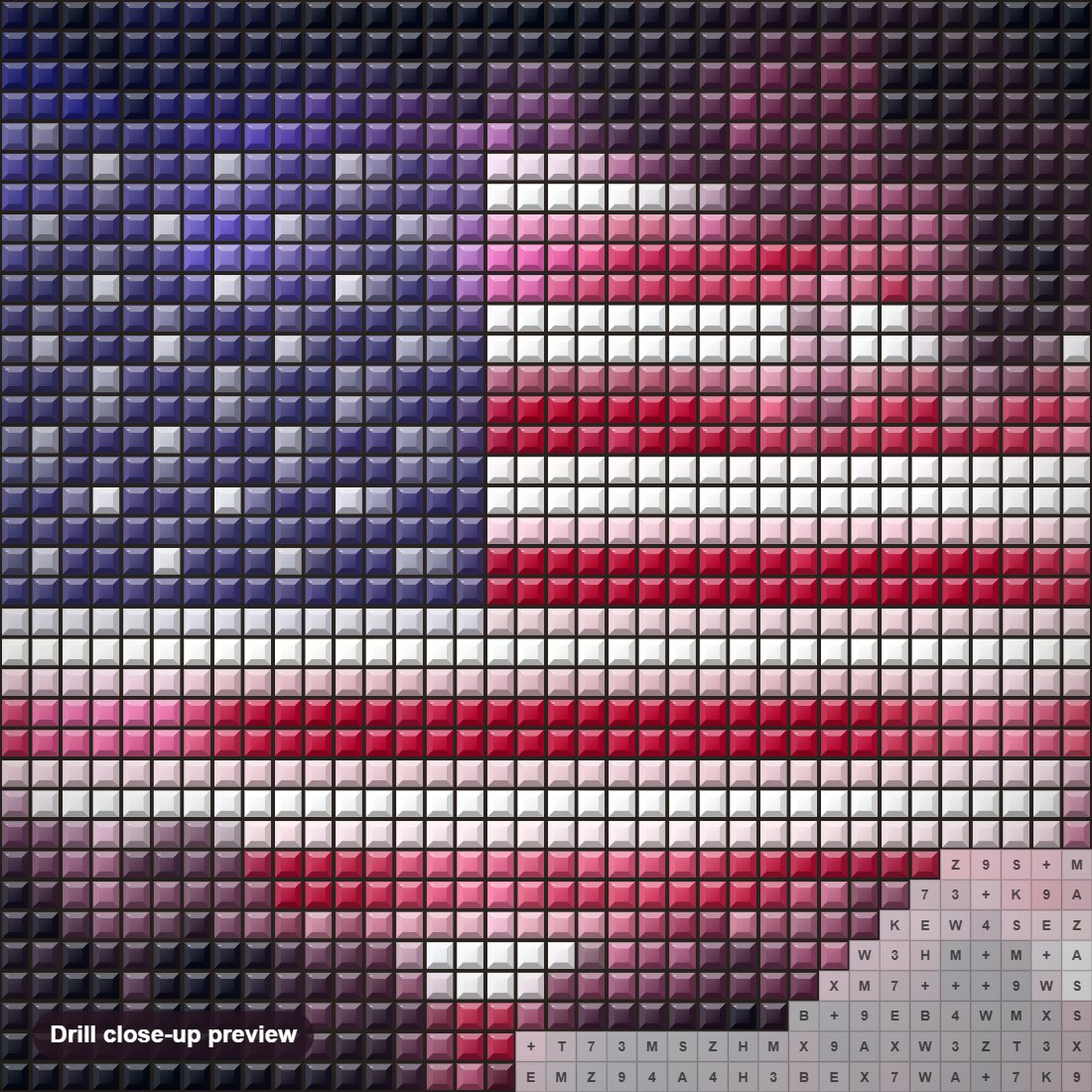 Close-up preview of the U.S.America Country Map diamond painting with square 5D drills and printed canvas symbols