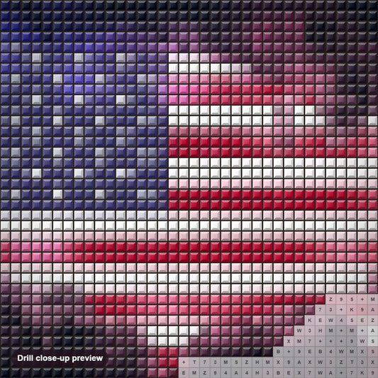 Close-up preview of the U.S.America Country Map diamond painting with square 5D drills and printed canvas symbols