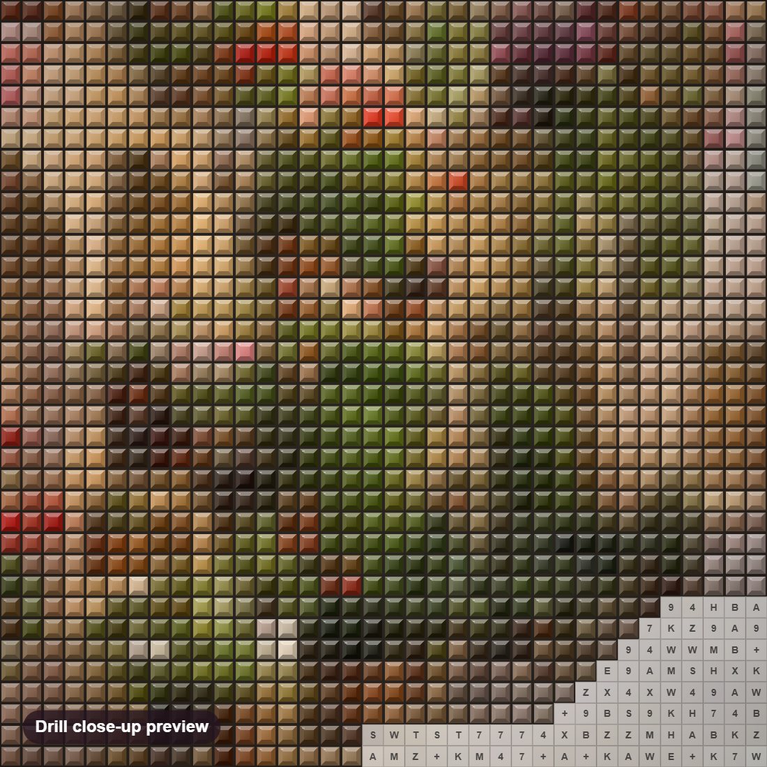 Close-up preview of the Umbria Italy diamond painting with square 5D drills and printed canvas symbols