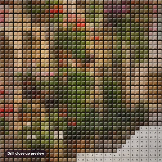 Close-up preview of the Umbria Italy diamond painting with square 5D drills and printed canvas symbols