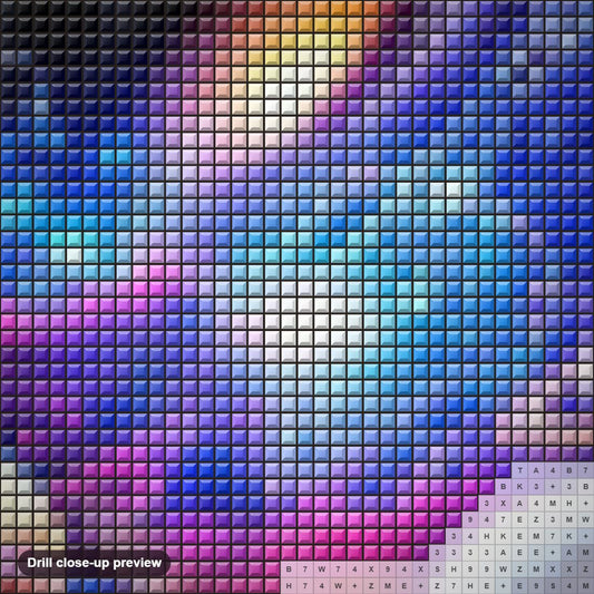 Close-up preview of the Universe diamond painting with square 5D drills and printed canvas symbols