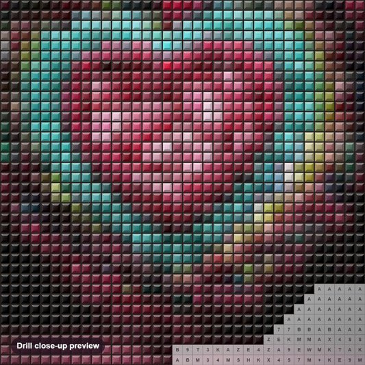 Close-up preview of the Valentine's Couple diamond painting with square 5D drills and printed canvas symbols