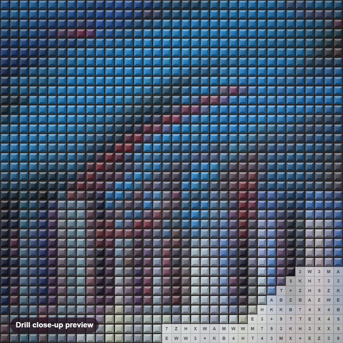 Close-up preview of the Variations diamond painting with square 5D drills and printed canvas symbols